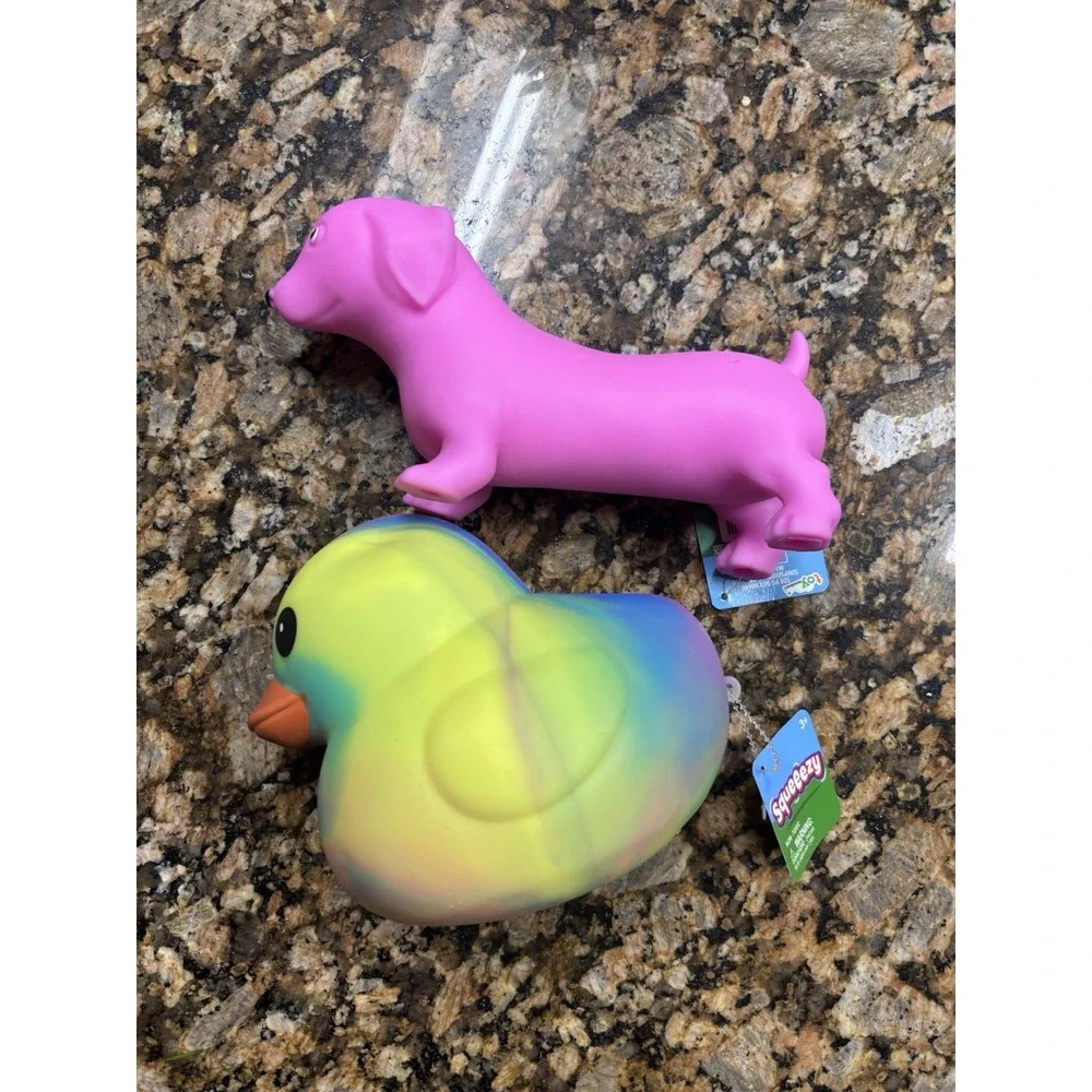 Sunny Days PINK Dachshund Weiner Dog Squishy Sensory & Squeezy Tie Dye Duck New